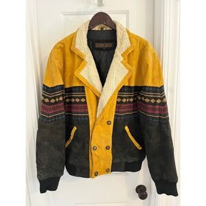 Vintage Guide Gear Southwestern Leather Bomber‎ Jacket Sherpa Western Ranchwear